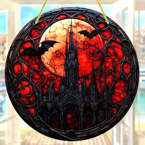 Gothic Castle Bats Suncatcher Goth Halloween Haunted House Scary In/Outdoor